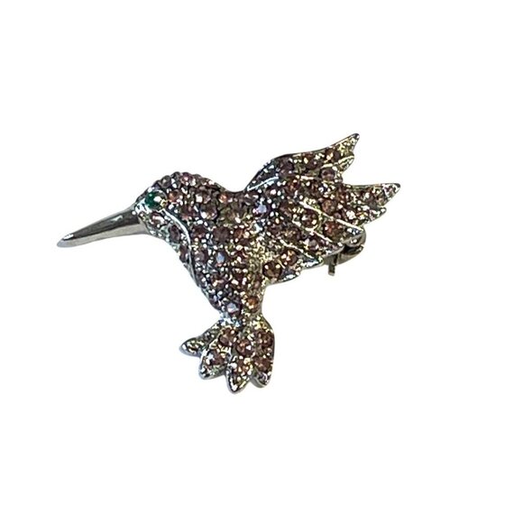 Hummingbird Brooch With PINK Rhinestones & Silver-Tone Finish - Picture 2 of 4